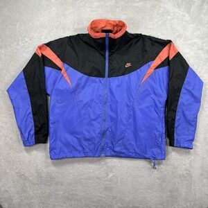 Vintage Nike Windbreaker Jacket Womens Small Blue Black Colorblock 90s Running